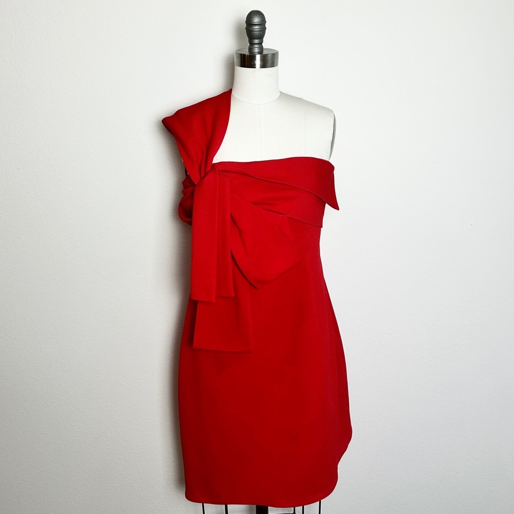NWT Givenchy Cherry Red One Shoulder Big Bow Mini Dress Size 8 (008)